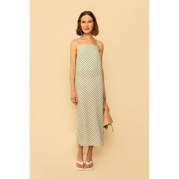 Whimsy + Row Women's Size XL Sage Check Loni Dress New‎ With Tags Green & White